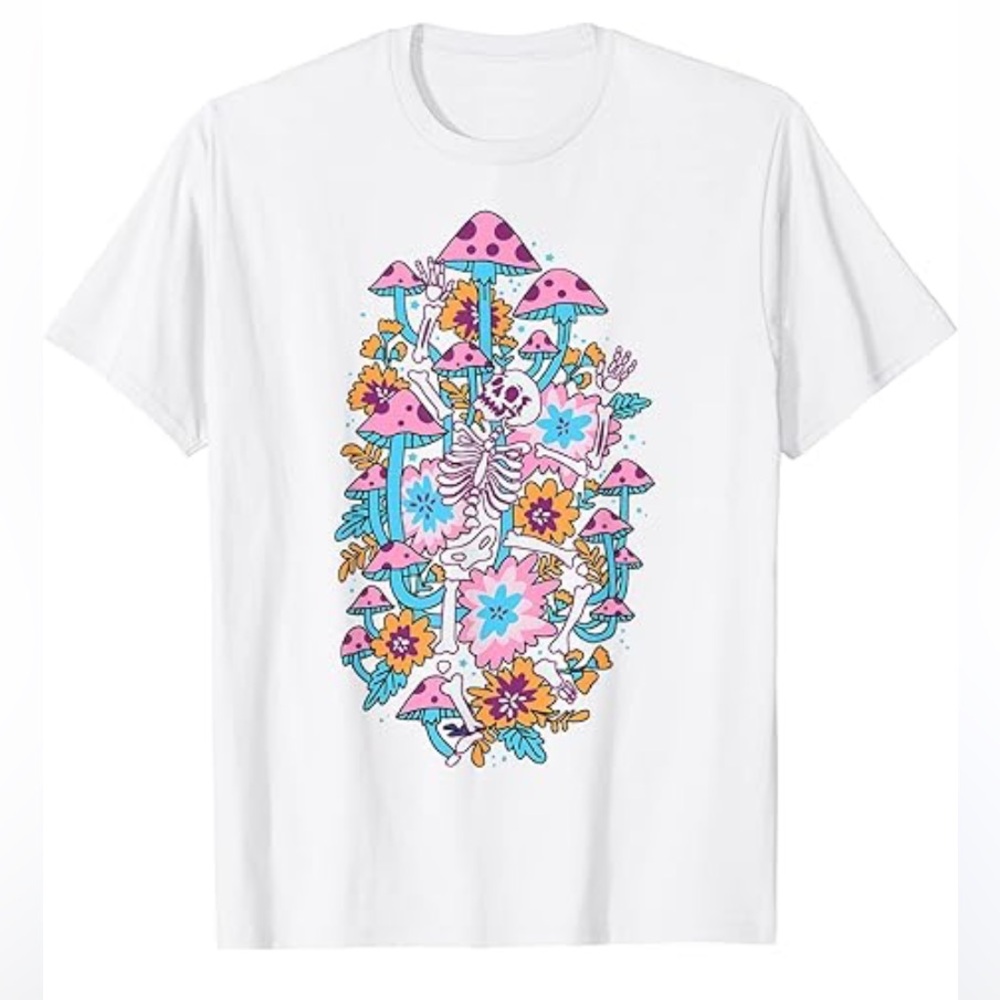 NWT White Skeleton Mushroom Tee XL Unisex